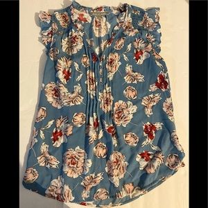Daniel Rainn XS blue floral print blouse popover
